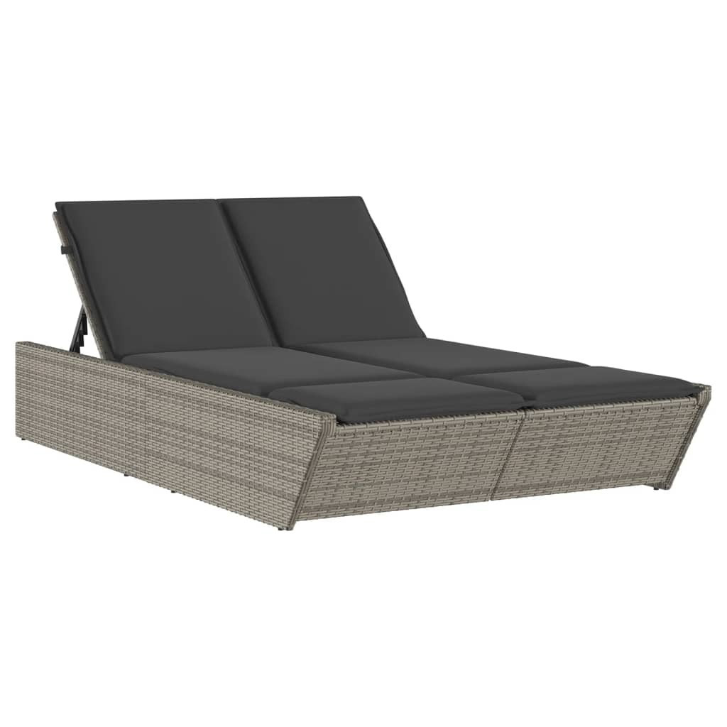 vidaXL Dubbele ligbed met kussen, grijs, polyrotan