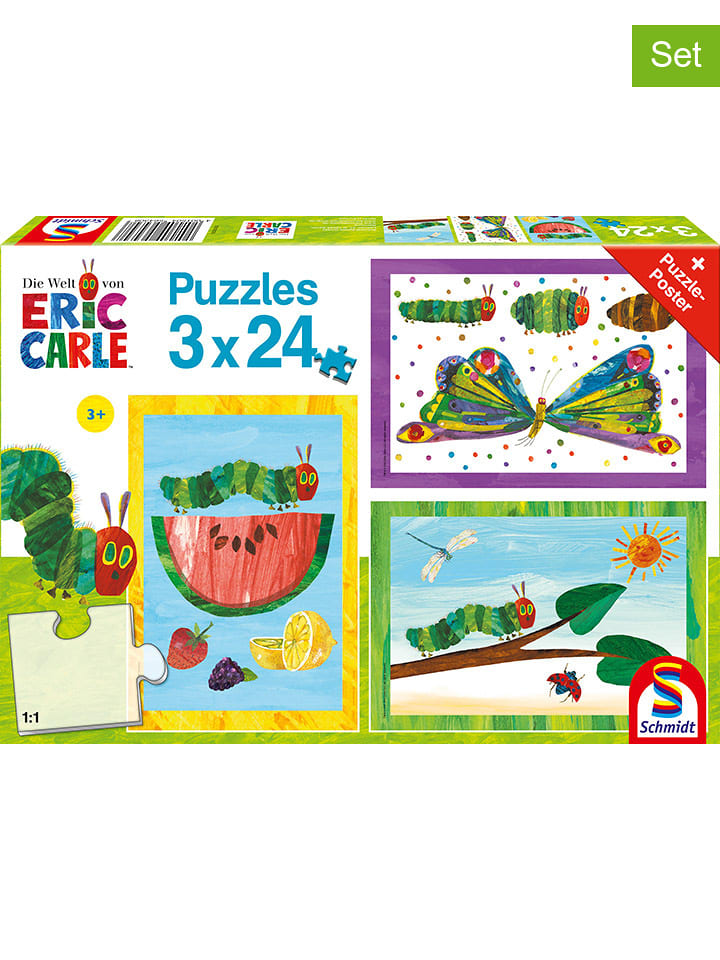 Schmidt Spiele 3x 24tlg. Puzzle "Raupe-Kokon-Schmetterling" - ab 3 Jahren - onesize