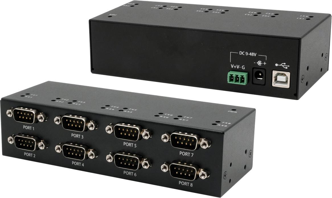 Exsys EX-13078HM USB 2.0 naar 8 x Seriële RS-232 poorten met metalen behuizing en FTDI chip