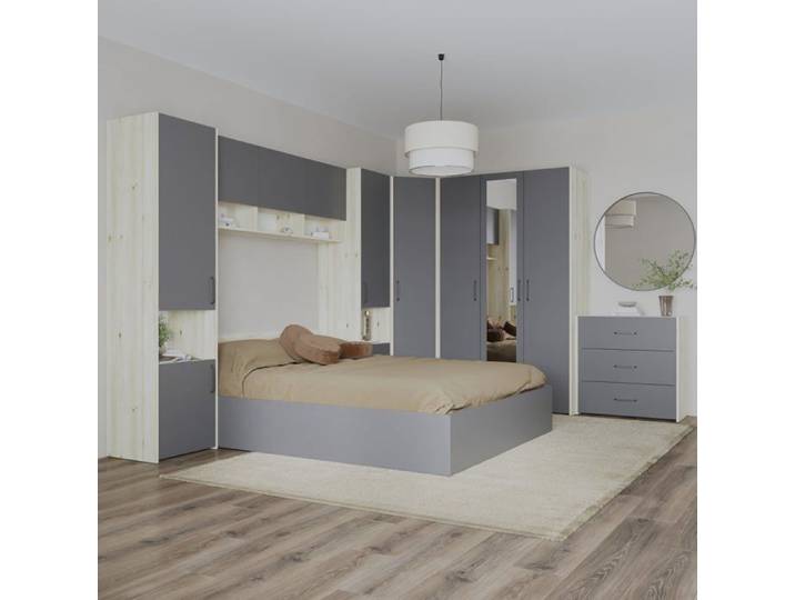 Ensemble chambre haaus Malmo V6 Lit 200 x 140 cm Chêne Blanc/Anthracite