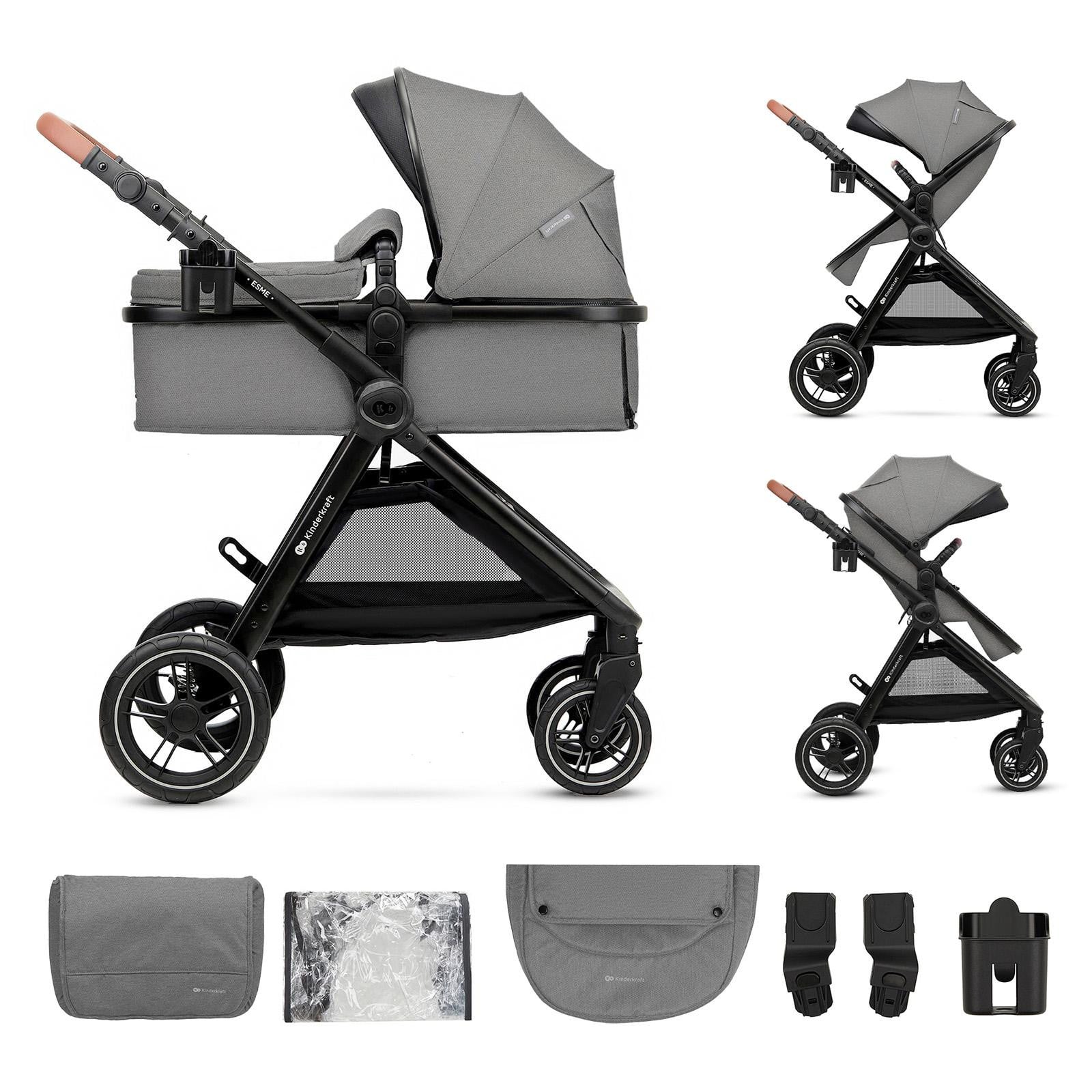 Kinderkraft ESME 2-in-1 kinderwagen met babybadje en sportstoel, grijs