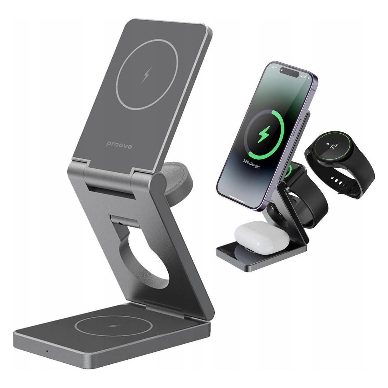Proove Bezprzewodowa Ładowarka 3w1 QI MagSafe na Telefon Zegarek Słuchawki / Titan Volt (PROOVE)