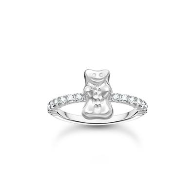 Fingerring THOMAS SABO "THOMAS SABO x HARIBO: Ring mit Goldbär" Gr. 54, silber (silberfarben, kristallweiß), Fingerringe, Damen, 54, Silber 925 (recycelt), 2mm, Fingerring, mit Zirkonia (synth.)