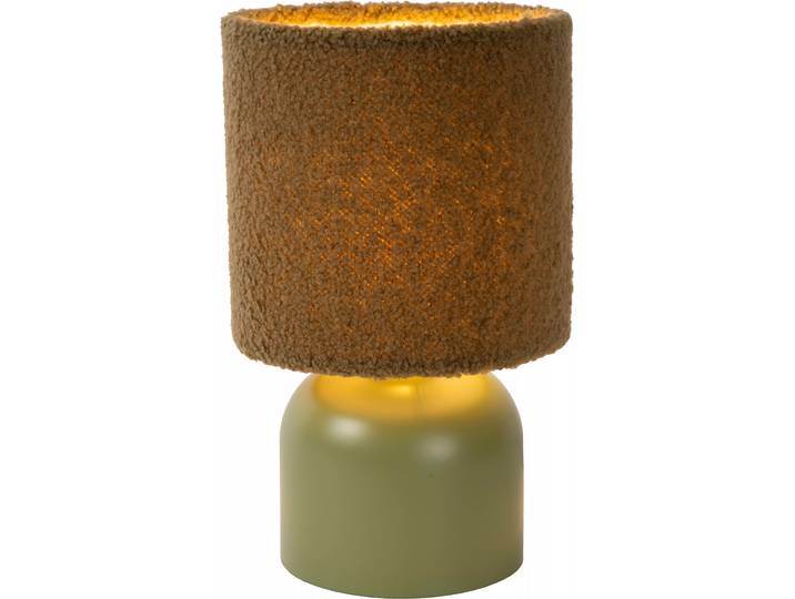 Lampe de table marron vert avec abat-jour en coton E14 Woolly Lucide