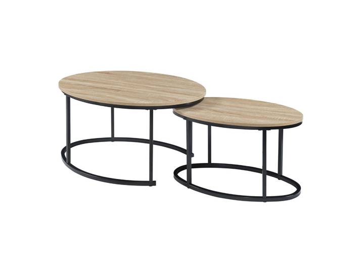 [en.casa] Satztisch-Set 2 Tlg. Niederlande, Eichefarben, Schwarz, Holzwerkstoff, Metall, Oval, 60x45x90 cm, Wohnzimmer, Wohnzimmertische, Beistelltisch