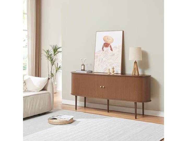 [en.casa] Kommode Mapia Sideboard mit 2 Schiebetüren Mehrzweckschrank 166 x 40 x 70 cm Wohnzimmerschrank Buffetschrank Walnussoptik