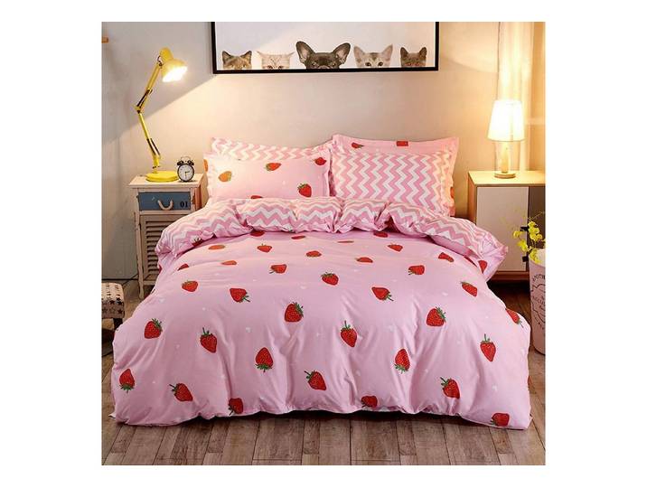 LuxusKollektion Jugendbettwäsche Bettbezug-Set Erdbeere 135x200cm Mikrofaser Kinder