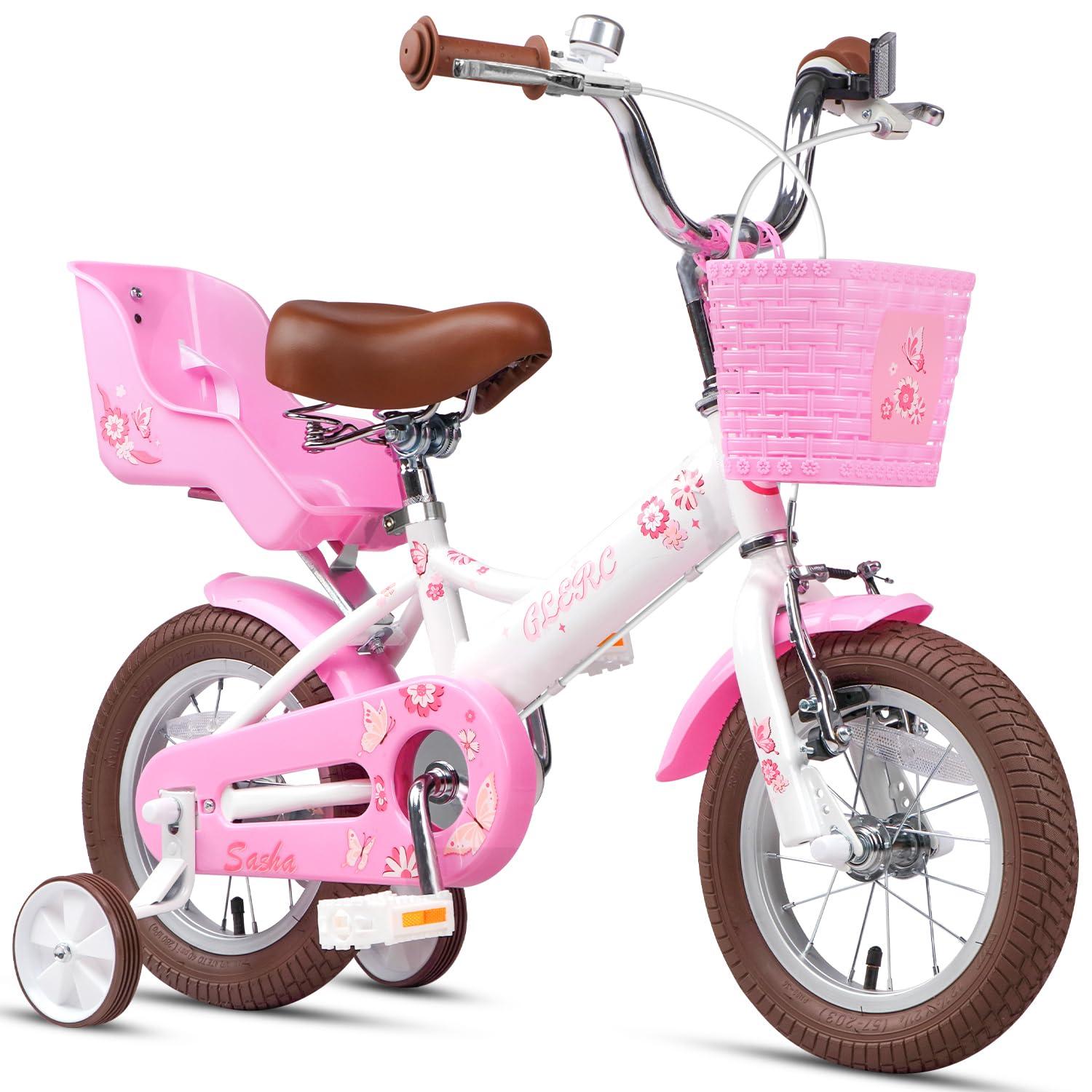 Kinderfahrrad 12 Zoll mit Puppensitz, Korb & Stützrädern, Weiß