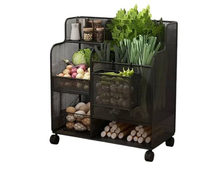 XXAD553TY Essen Rollwagen for die Küche, Obst- und Gemüsekorbregal Aufbewahrungsorganisator for den Haushalt(Schwarz)