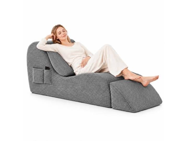 Yoga Stuhl Erwachsene 180 cm, Ergonomische Chaiselongue mit Fußstütze Cord Bodensofa für Yoga, Pilates, Stretching, Meditation, Paar-Yoga und Entspannung(Light Gray)