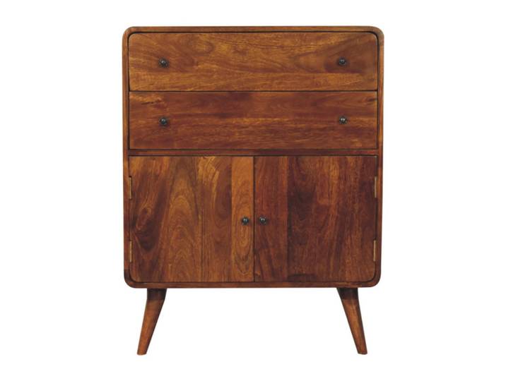 Artisan Furniture Schrank Geschwungener nordischer Charme, Braun, Mangoholz, Echtholz,Mangoholz, Holz Optik, 2 Schubladen, Rechteckig,Rechteckig, Haarnadel, 35x96x75 cm, Kleinmöbel, Kommoden