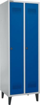 Schäfer Shop Genius Kleiderspind mit Füßen, 2 Abteile, Sicherheitsdrehriegelverschluss, weißaluminium RAL 9016/enzianblau