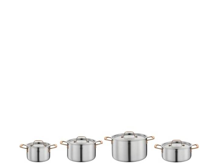 Spring Topf-Set GOURMET 4-tlg, roségold, 5-Lagen-Edelstahl, Induktion Kochtopf-Set, 3-facher Aluminiumkern, spülmaschinenfest, backofengeeignet, für alle Herdarten, induktionsgeeignet