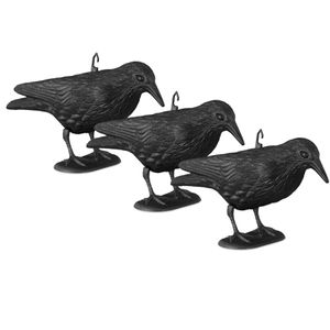 Relaxdays Vogelabwehr Krähe sitzend, Krähe aus Kunststoff, schwarz, 3 Stück
