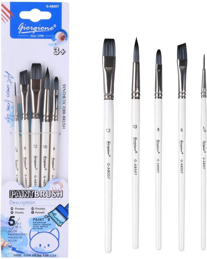 INF Nylon Pinselset für Aquarell, Öl und Acrylmalerei - 5 Stück Modell 8