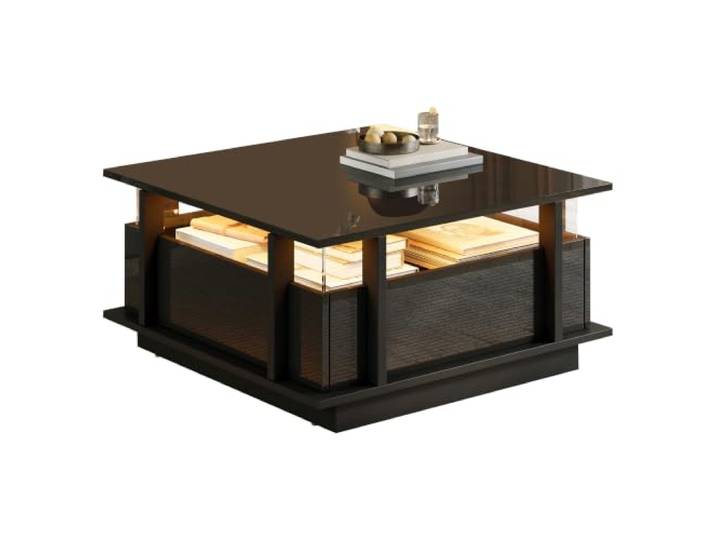 Couchtisch 70*70*35cm mit LED, 2 Schubladen & Acryl-Präsentation Schwarz 70x70x41 cm, Spanplatte, 2 Schubladen, Acryl-Präsentation, LED mit App-Steuerung, max. 30 kg, für Wohnzimmer