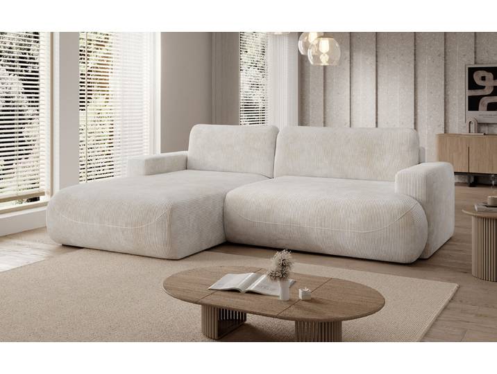 Designer Ecksofa Enzo mit Schlaf- und Klappfunktion in Cord - Cord - Olive - Rechts - Luxusbetten24
