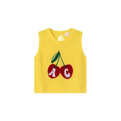 Strickweste ANOTHER COTTON LAB "Another Cotton Lab Cherry WMN Knit Vest", Damen, Gr. M, gelb, 100% Baumwolle, Rundhals, Westen Strickweste