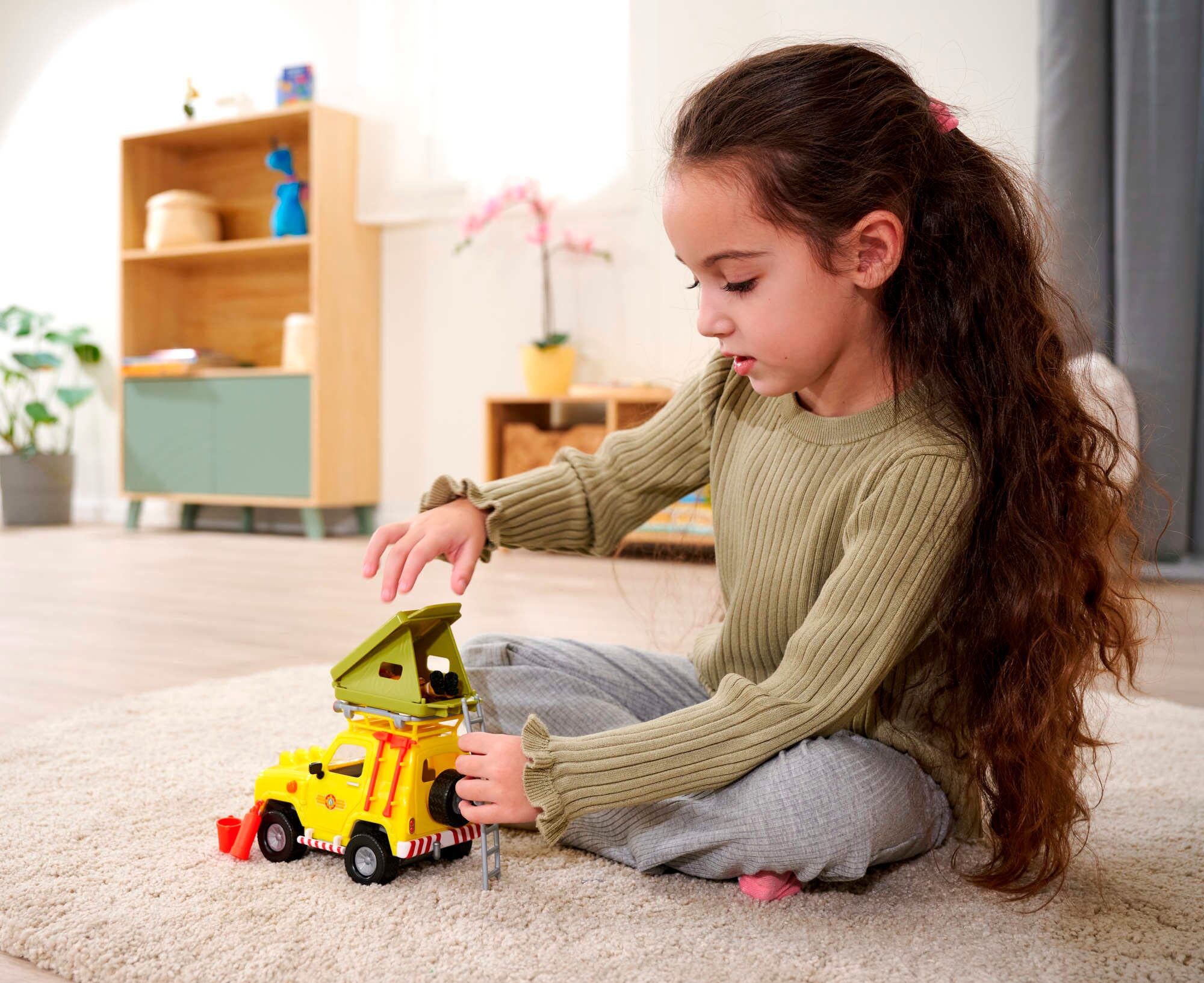 Spielzeug-Auto SIMBA "Feuerwehrmann Sam Geländewagen mit Dachzelt", bunt, Spielzeugfahrzeuge, Kinder, Kunststoff, Spielzeug-Auto, mit Lichteffekt