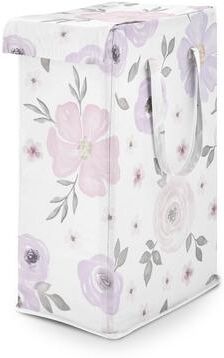 Sweet Jojo Designs Lavender Purple Boho Floral Girl Foldable Laundry Hamper with Handles Bohemian Farmhouse Shabby Watercolor