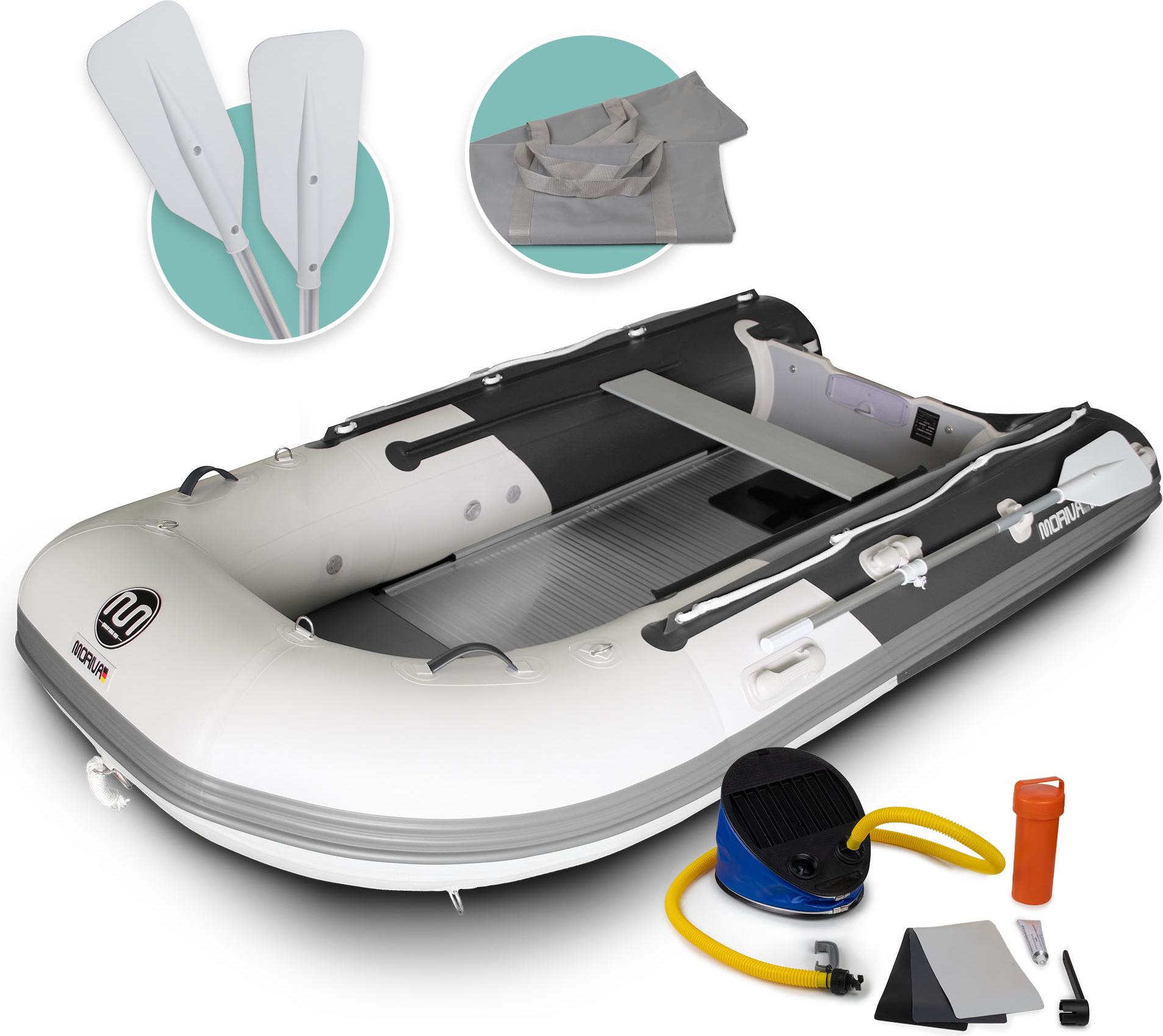 DA-300 Aufblasbares Schlauchboot, 300 cm, grau - dunkelgrau, Aluminiumboden, inkl. Zubehör, Angelboot, Paddelboot, Motorboot Kategorie C