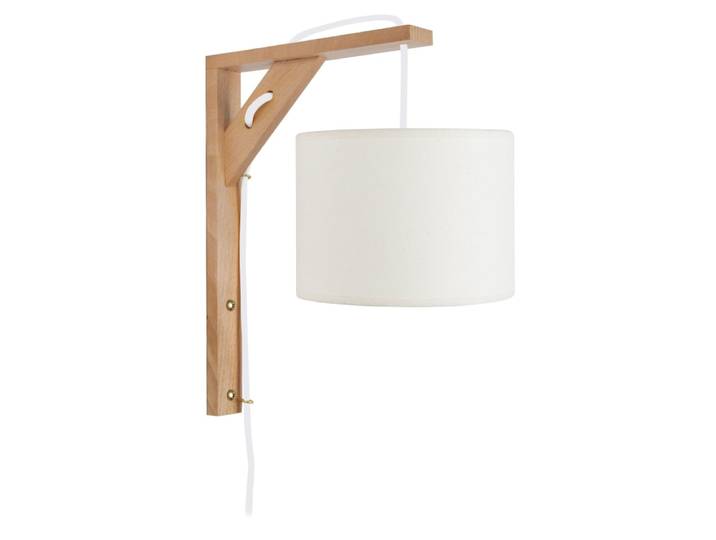 Applique bois naturel abat-jour tissu blanc