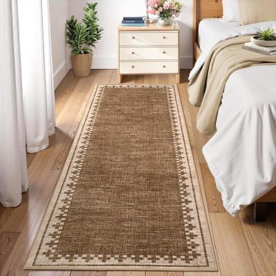 Garvee Modern Check Border Washable Area Rug