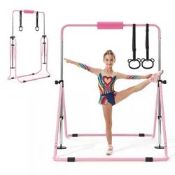 VEVOR Gymnastikstange für Kinder mit 63,5 kg Tragkraft, Klappbares Turnreck mit Turnringen, Höhenverstellbare Turnstange für Indoor- und Outdoor-Training, Heimtrainingsgerät für Kinderturnen, Pink