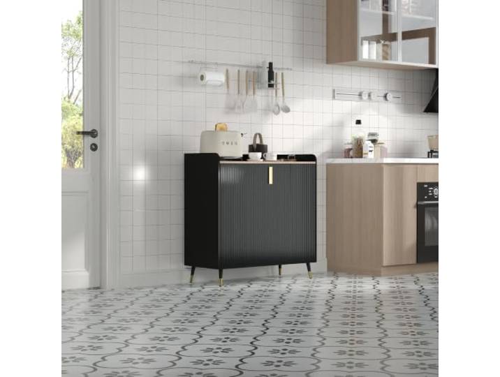 Vielseitiger Weinbar-Schrank für Wohnzimmer & Esszimmer – Mit geriffelter Tür, großem Weinregal & Glashalter – Stabile, höhenverstellbare Füße, einfache Montage – Bar-Möbel für stilvolles Zuhause –