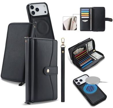 LightInthebox Phone Case For iPhone 17 Air 17 Pro Max 16 15 14 Pro Max Plus Wallet Case Detachable Zipper Full Body Protective Genuine Leather