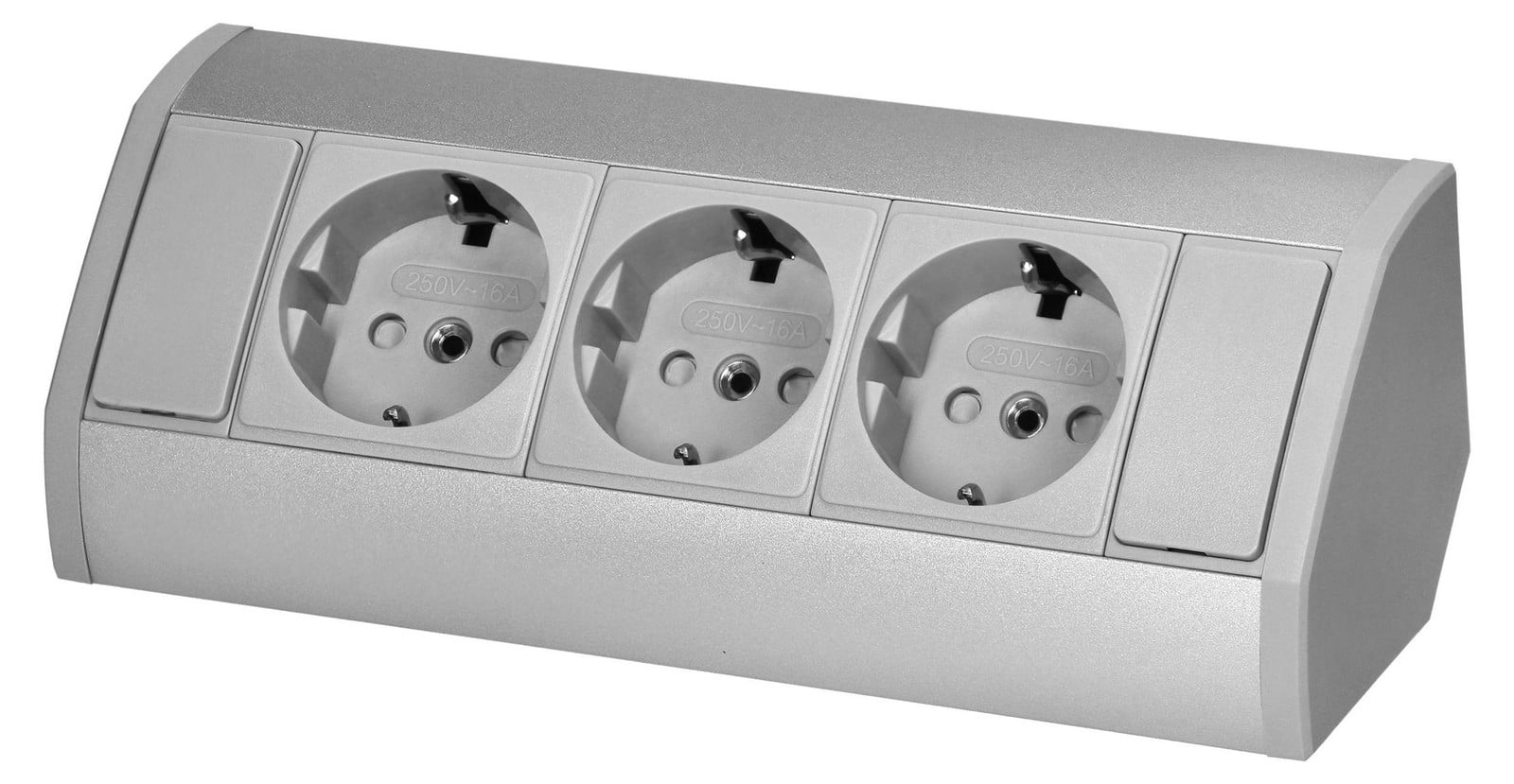ORNO Wandcontactdoos Gniazdo, 3x2P+A, Schuko, grijs-zilver