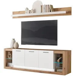 WOHNZIMMER-SET Wandboard weiß matt, Evoke Eiche, Wohnkombination Set 2-teilig