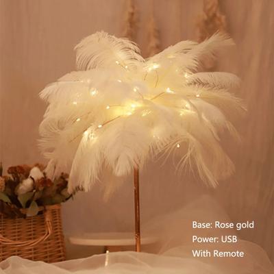Inspired Living Feather Table Lamp With Remote Control, USB Table Lamp, Warm White LED Bedside Light sb White A