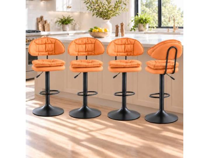 JS Ellie 2er-Set Drehbare Barhocker mit Rückenlehne, Ergonomisches Design Gepolsterter Stoffbezug, Höhenverstellbar, Für Kücheninseln, Bars, Cafés und Restaurants(Vita Orange,set of 4)