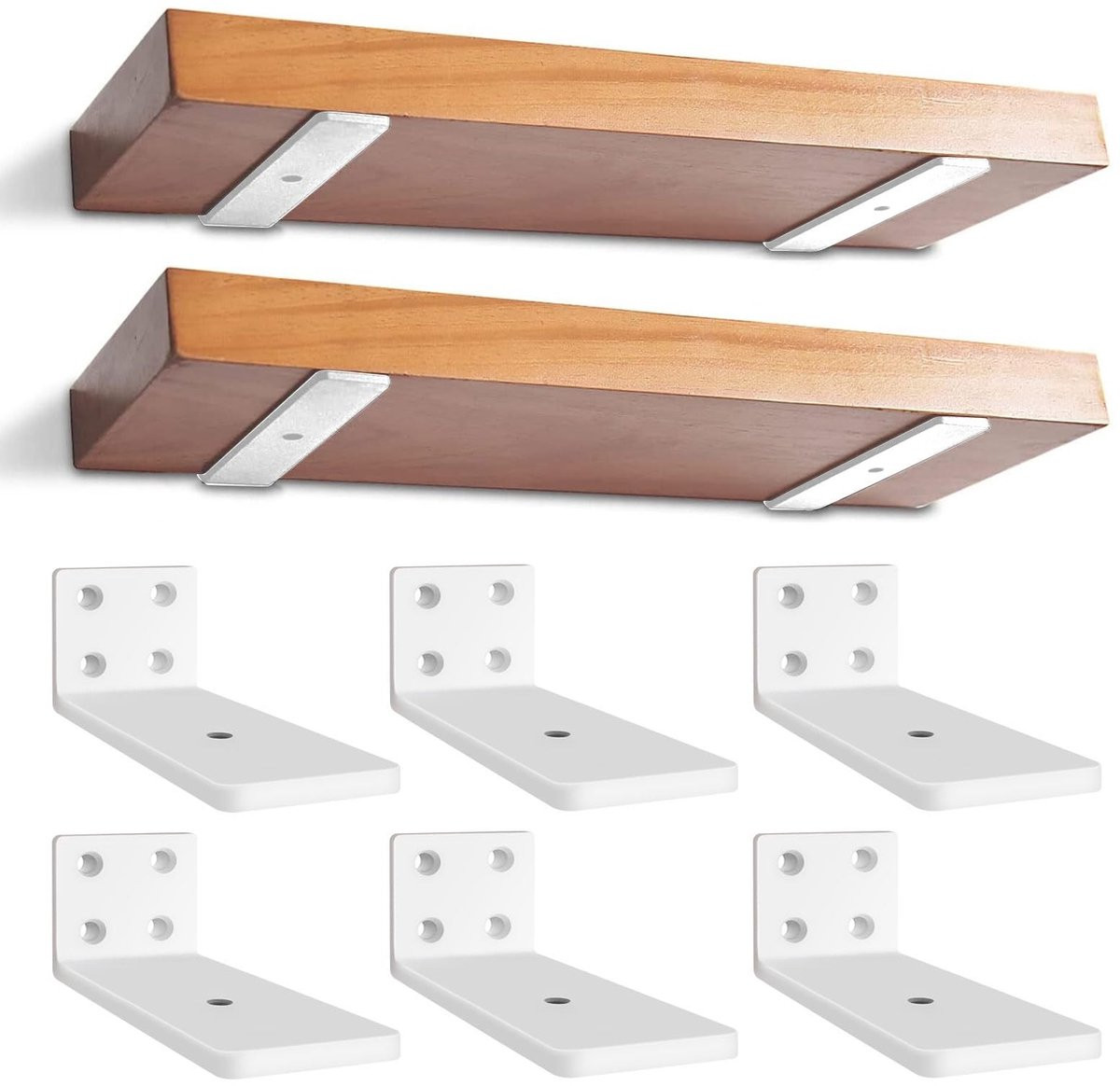 Elzusha Zware Zwevende Plankdragers 10cm - 6 Stuks Wit Metaal 90 Graden