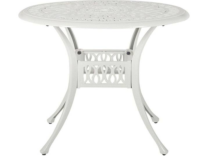 BELIANI Garten Beistelltisch Cremeweiß Aluminium Rund mit Sonnenschirmloch Französischer Vintage Stil Retro Design Outdoor Balkon Terrasse Garten