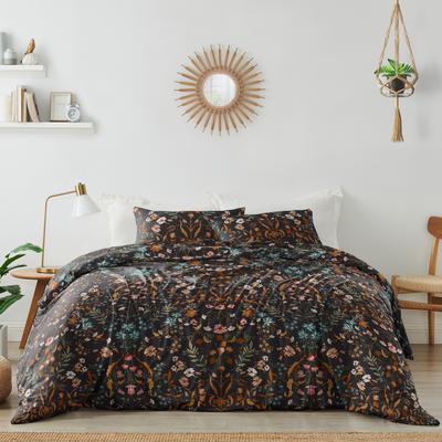 Sweet Jojo Designs Boho Wildflower Vintage Floral Twin Duvet Cover Bedding Set Black Orange Botanical Flower Bohemian Farmhouse