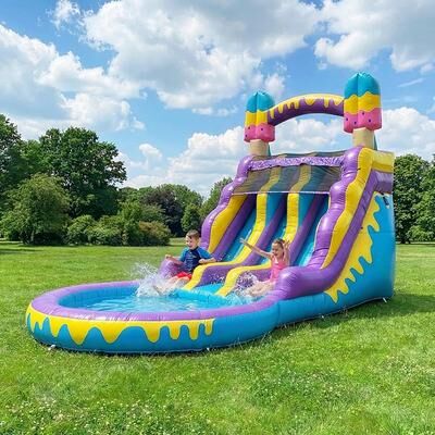 POP JUMP Ice Pop 24 ft. Dual Lane Inflatable Water Slide with Attached Pool, Blower Included