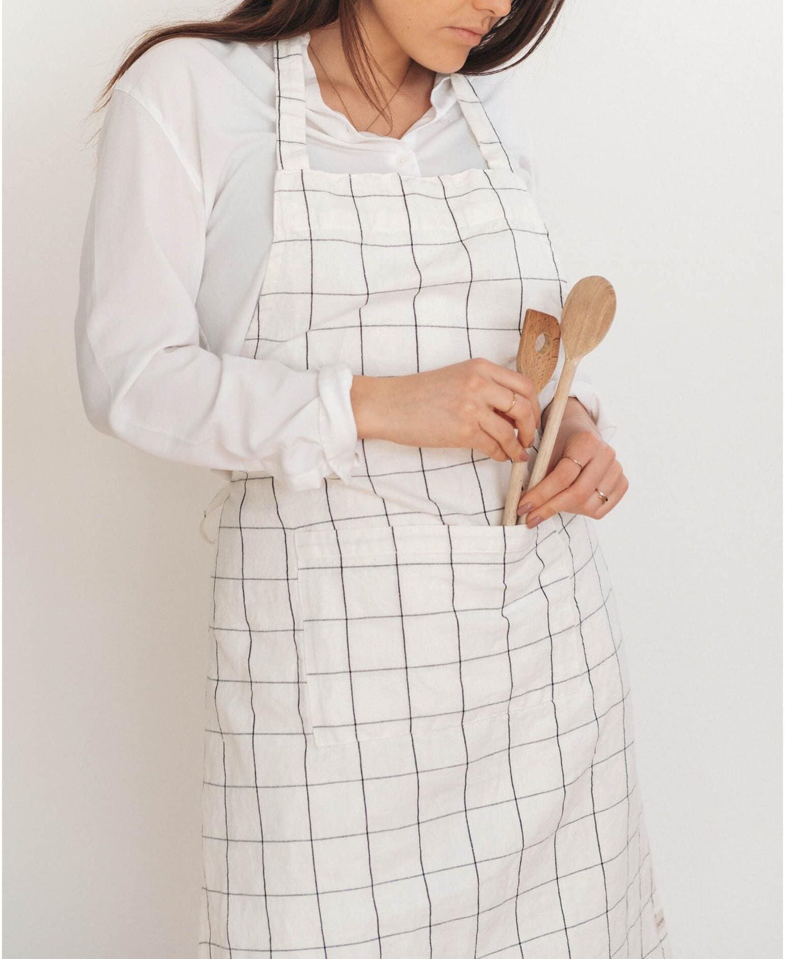 Kochschürze ESMÉE "Milou Weiss", weiss (weiß), B:60cm L:90cm, Baumwolle, Leinen, Schürzen, Kochschürze weiß B/L: 60cm x 90cm