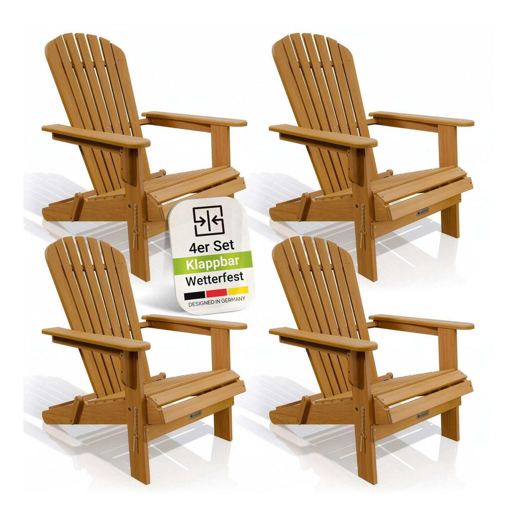 Juskys® Garten Liegestuhl Korfu 4er Set – aus Akazienholz, klappbar, 85x69x94 cm, natur, geölt, Gartenstuhl, Sonnenliege