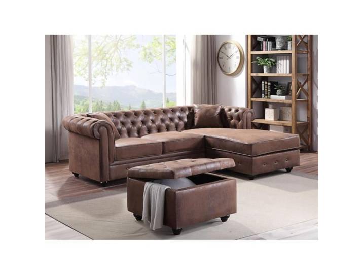 Canapé d'angle chesterfield réversible TOLEDO en microfibre vieillie - Marron