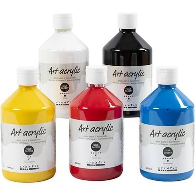 Creativ Company Acrylfarbe, Mattglänzend, Primärfarben, 5x500 ml