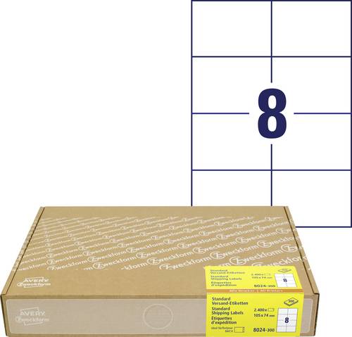 Avery-Zweckform 8024-300 Versand-Etiketten 105 x 74mm Papier Weiß 2400 St. Permanent (Kraftkleber) Laserdrucker