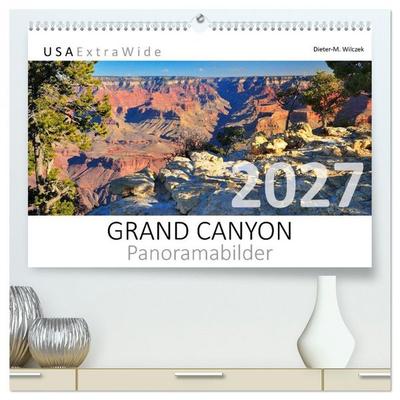 GRAND CANYON Panoramabilder (hochwertiger Premium Wandkalender 2027 DIN A2 quer), Kunstdruck in Hochglanz