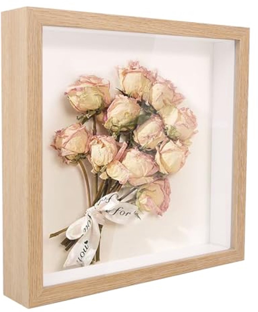 Ynkkvre 3D Schaduwlijst voor Trouwboeketten en DIY Decoratie - Houtkleur - 20 x 20 cm