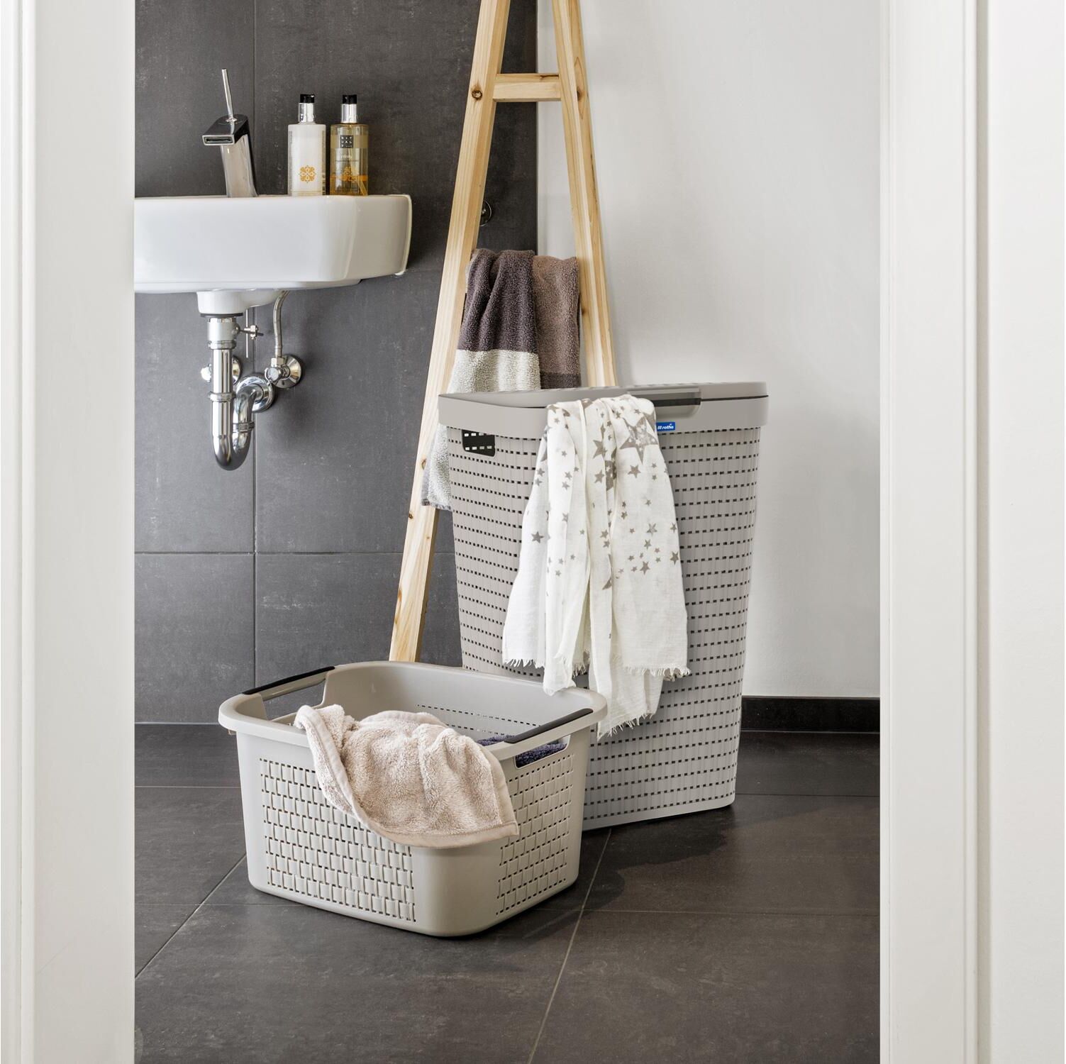 Wäschekorb ROTHO "Rotho Country Weiss", weiss (weiß), B:42cm H:57,7cm T:32,2cm, Kunststoff, Wäschesammler, Wäschekorb weiß 55 l