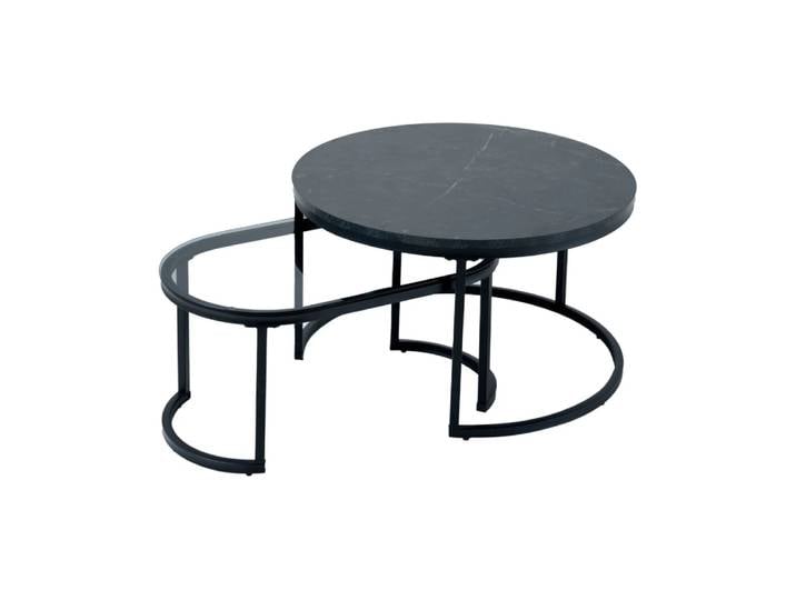 Tables basses gigognes pieds en fer plateaux en marbre et verre trempé