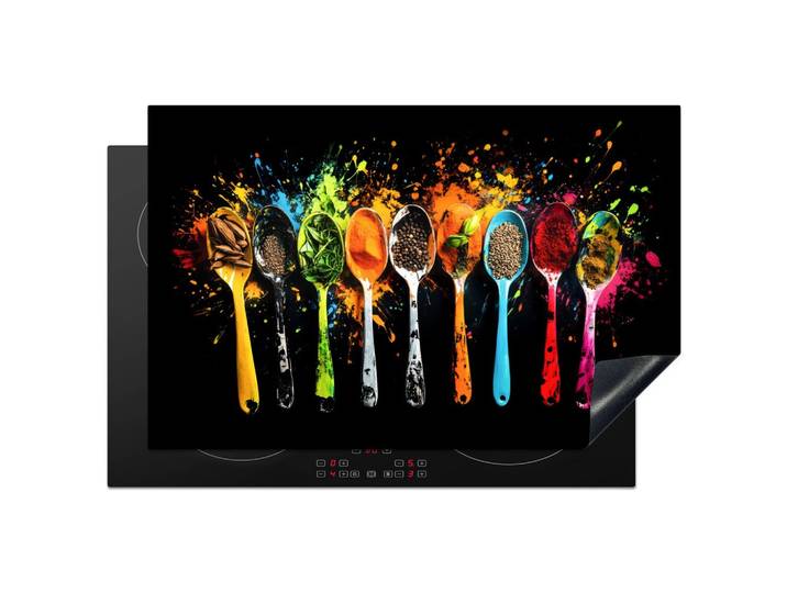 HERDABDECKPLATTE Löffel - Gewürze - Modern - Graffiti - Farbe - Farbenfroh Ceranfeldabdeckung 80x52 cm