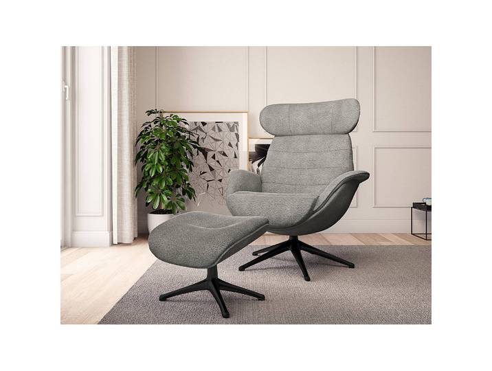 home24 Gestoffeerde hocker LESO 44 x 39 x 49cm grijs/grijs zwart bouclé stof Bony: grijs