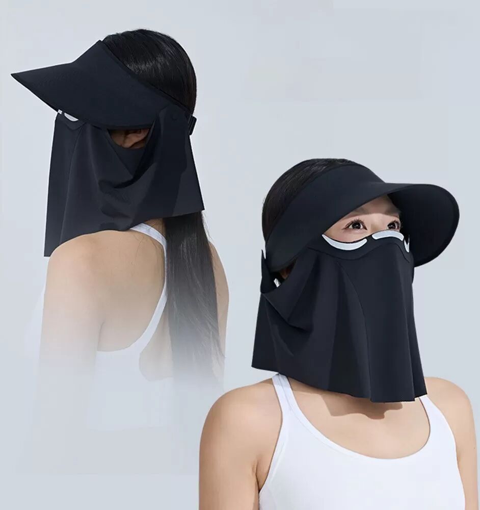 INF Eisseide Sonnenschutz Magnetische Gesichtsmaske Sonnenhut - Atmungsaktiver UV-Schutz Schwarz
